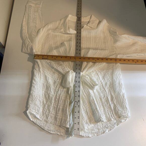 G.P.D. Blouse Womens L Large White Crinkled Button Front Tie Waist Long Sleeve - Picture 6 of 10